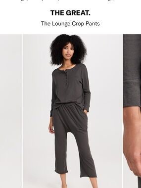 THE GREAT. Sleep Lightweight Jersey Crop Drop Waist Soft Pants - Charcoal - M